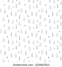 Woodland Seamless pattern, Forest background. Cute cartoon trees and plants vector illustration.