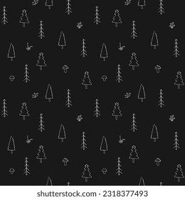Woodland Seamless pattern, Forest background. Cute cartoon trees and plants vector illustration.