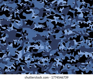 Woodland Tree Brush. Cloud Camo Paint. Army Sky Canvas. Fabric Sea Texture. Navy Repeat Pattern. Military Vector Camouflage. Blue Urban Camouflage Seamless Paint. Vector Seamless Camoflage.