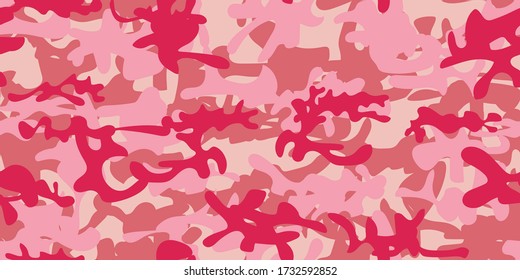 Woodland Tree Brush. Rose Camo Print. Camo Pink Grunge. Vector Pink Texture. Dirty Modern Pattern. Military Vector Camouflage. Digital Urban Camouflage Seamless Print. Fabric Abstract Camoflage.