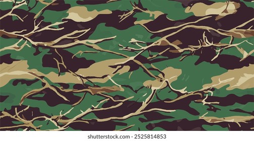 Woodland tree forest hunting camouflage seamless design. Camouflage pattern for hunting clothing and accessories