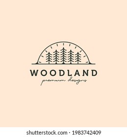 woodland tree landscape vector logo symbol with sunset illustration design