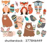 Woodland Tribal Animals Cute Forest and Nature Design Elements Vector 