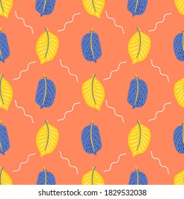 Woodland and vegetation seamless pattern. Forest green vegetation. Oak leaves, berries, acorns. Vector natural fabric print. Floral summer, fall backdrop for textiles, clothing, T-shirts, soap and per