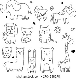 Woodlands Animals Doodle clipart for scrapbooking