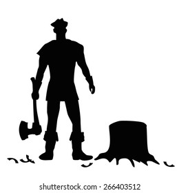 Woodman with Axe Vector Silhouette