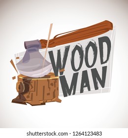 Woodman Carpenter logo design. lumberjack concept - vector illustration