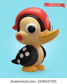 Pájaro carpintero, 3d render vector icono de dibujos animados