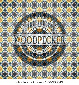 Woodpecker arabesque style emblem. arabic decoration.