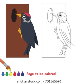 Woodpecker to be colored, the coloring book for preschool kids with easy educational gaming level.
