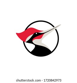 Woodpecker bird best original logo design icon  inspiration and concept for wood, carpentry, construction. Design template vector with spotted black circle.