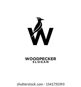 woodpecker bird black silhouette logo icon design template vector