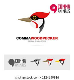 Woodpecker bird concept icon set and modern brand identity logo template and app symbol based on comma sign