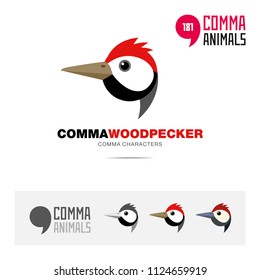 Woodpecker bird concept icon set and modern brand identity logo template and app symbol based on comma sign