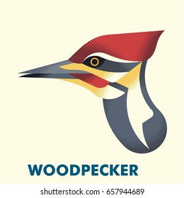 Woodpecker Bird Flat Style Vector Icon Logo Illustration with Halftone Texture