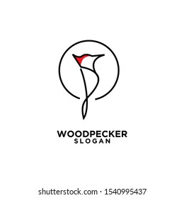 woodpecker bird line circle logo icon design template vector