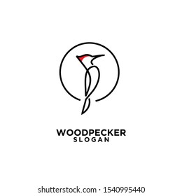 woodpecker bird line circle logo icon design template vector