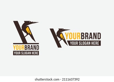 woodpecker bird logo with bolt for industrial products