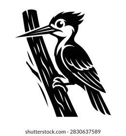 Woodpecker bird perched on a tree branch vector illustration with wing span woodpecker wildlife silhouette