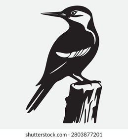 Woodpecker Bird Silhouette Vector Perched on Tree Stump