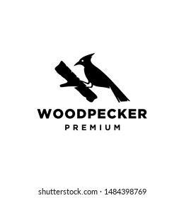 woodpecker Cardinal Bird and a log or branch Logo Symbol vector icon Design Illustration