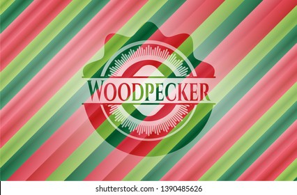 Woodpecker christmas badge. Vector Illustration. Detailed.