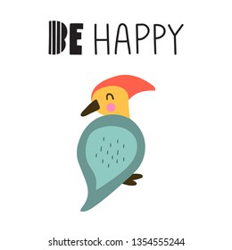 Woodpecker hand drawn icon. Simple vector illustration design in scandinavian, nordic style. Best for nursery, childish textile, apparel, poster, postcard.
