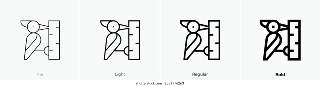 Icono de pájaro carpintero. Diseño de estilo delgado, ligero, regular y audaz aislado sobre fondo blanco