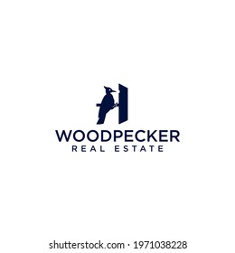 Woodpecker interior Desain logo Vector