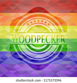 Woodpecker on mosaic background with the colors of the LGBT flag