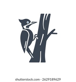 Woodpecker on Tree Icon Isolated On White Background