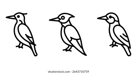 woodpecker outline or line icon design bundle.