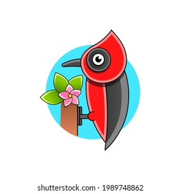 Woodpecker print stock illustration on a white background. For design, decoration, logo.