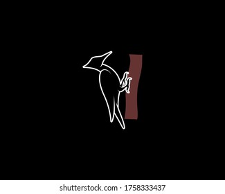 Woodpecker Silhouette on Black Background. Isolated Vector Animal Template for Logo Company, Icon, Symbol etc