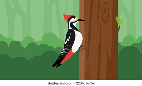 Pañuelo de madera sentado en un tronco de árbol, ilustración