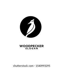 woodpecker with spotted black circle bird logo icon design template vector