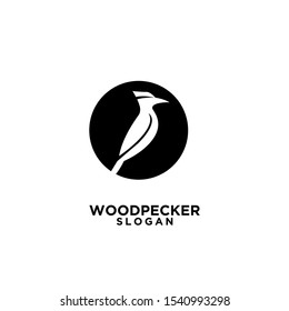 woodpecker with spotted black circle bird logo icon design template vector