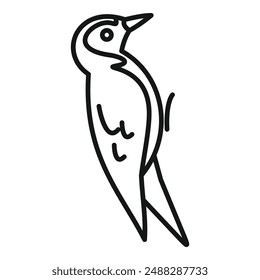 Woodpecker standing on tree trunk looking up minimalist line art illustration