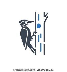 Woodpecker Tree Drilling Icon Isolated On White Background