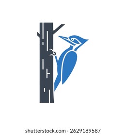 Woodpecker Tree Perch Icon Isolated On White Background