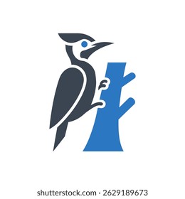 Woodpecker Tree Perch Icon Isolated On White Background