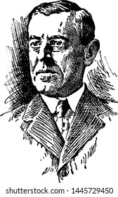 Woodrow Wilson, ilustración vintage grabada