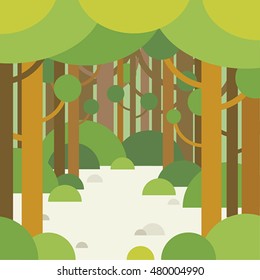 in to the woods background flat design vector illustration