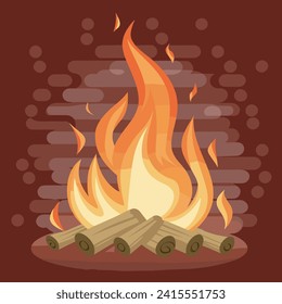 woods burning fire vector illustration with dark background
