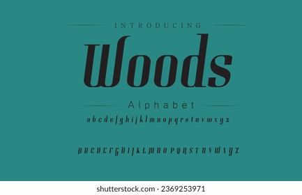 Holz Elegante Schriftart Uppercase Lowercase und Nummer. Classic Lettering Minimal Fashion Designs. Typografie moderne Serifenschriften erhalten ein traditionelles dekoratives Vintage-Konzept. Vektorgrafik