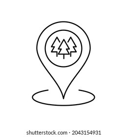 woods, forest tree map pin line icon vector design, editable stroke line icon