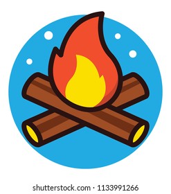 Woods having on fire depicting bonfire or fireplace in forest and beach 