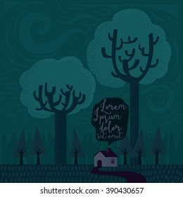 Woods illustrations/ Trees vector/ Hand drawn illustrations/ Dark Forest vector art/ Nightmare/ Halloween/ Abstract background
