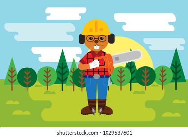 Woods Logging Operator Beaver Character