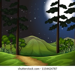 woods at night scene illustration